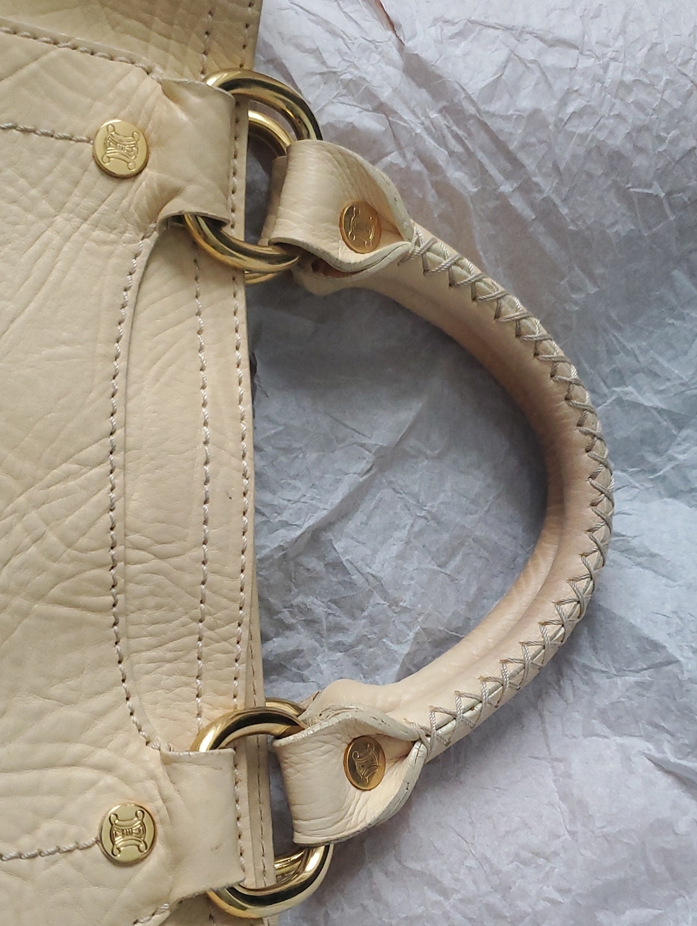 CELINE Beige Leather Satchel with Gold Accents - Picture 7 of 16